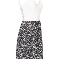 Cloud5ive Damen 2-Tone Kleid Mit Spitze Und All Over Print Weiss Schwarz -Diven Art Verkäufe 23036665 1