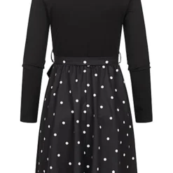 Cloud5ive Damen Langarm Kleid Mit Bindegürtel Und Punkte Print Schwarz -Diven Art Verkäufe 23036675 2
