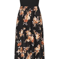 Cloud5ive Damen Bandeau Kleid Mit Blumen Print Schwarz Beige