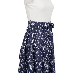 Cloud5ive Damen 2-Tone Kleid Mit Stufen Und Bindegürtel Ornament Print Blau Weiss -Diven Art Verkäufe 23036687 1