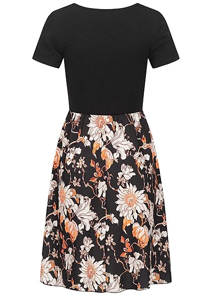 Cloud5ive Damen T-Shirt-Kleid 2-Tone Mit Blumenprint Schwarz Multicolor 5 Cloud5ive Damen T-Shirt-Kleid 2-Tone Mit Blumenprint Schwarz Multicolor – Bild 3