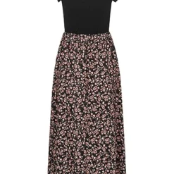 Cloud5ive Damen Maxi-Kleid Mit V-Neck Und Rüschen Schwarz Multicolor -Diven Art Verkäufe 23036699 2