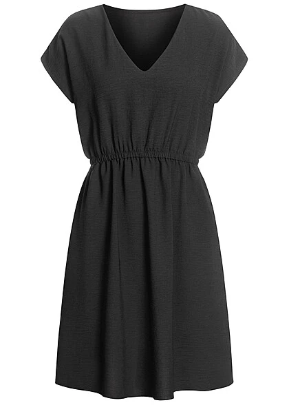 Cloud5ive Damen T-Shirt-Kleid Mit Taillenbund Und V-Neck Schwarz 3 Cloud5ive Damen T-Shirt-Kleid Mit Taillenbund Und V-Neck Schwarz