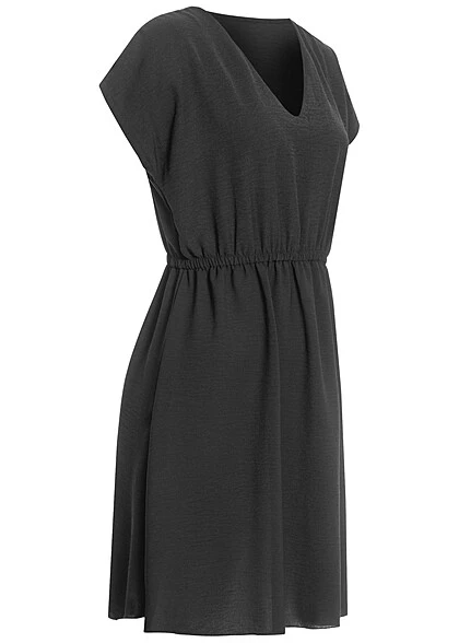 Cloud5ive Damen T-Shirt-Kleid Mit Taillenbund Und V-Neck Schwarz 4 Cloud5ive Damen T-Shirt-Kleid Mit Taillenbund Und V-Neck Schwarz – Bild 2