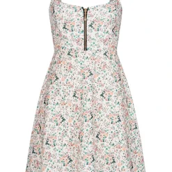 Cloud5ive Damen Träger-Kleid Mit Zipper Vorne Und Ditsy Print Weiss