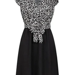 Cloud5ive Damen Kleid Mit Bindegürtel U. Flügelärmel Black