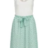 Cloud5ive Damen Mini Kleid Mit Spitzeneinsatz U. Bindegürtel Zig Zag Print Grün Weiss -Diven Art Verkäufe 23036808