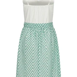 Cloud5ive Damen Mini Kleid Mit Spitzeneinsatz U. Bindegürtel Zig Zag Print Grün Weiss -Diven Art Verkäufe 23036808 2