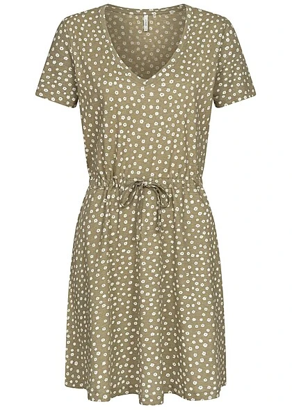 ONLY Damen NOOS Mini-Kleid Mit Bindedetail Und V-Neck Blumen-Print Mermaid Grün 3 ONLY Damen NOOS Mini-Kleid Mit Bindedetail Und V-Neck Blumen-Print Mermaid Grün