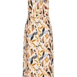 Cloud5ive Damen Maxi-Kleid Mit V-Neck Und Bindegürtel Camello Multicolor -Diven Art Verkäufe 23046003 2