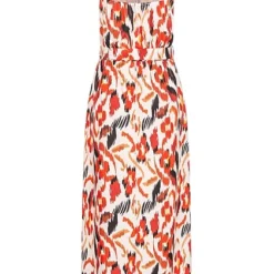 Cloud5ive Damen Maxi-Kleid Mit V-Neck Und Bindegürtel Rust Rot Multicolor -Diven Art Verkäufe 23046004 2