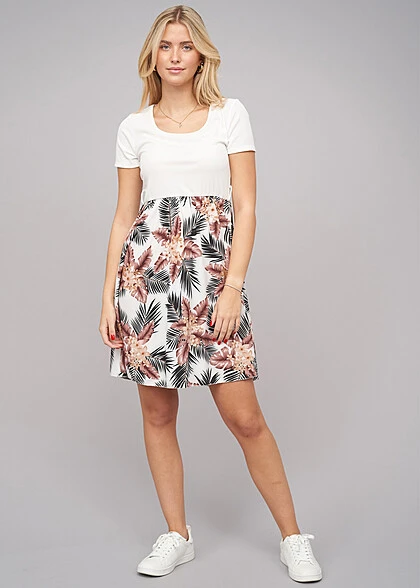 Cloud5ive Damen T-Shirt-Kleid 2-Tone Mit Palmenprint Weiss 5 Cloud5ive Damen T-Shirt-Kleid 2-Tone Mit Palmenprint Weiss – Bild 3