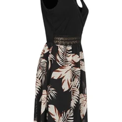 Cloud5ive Damen Chiffon-Kleid 2-Tone M. Blätterprint 2-lagig Schwarz-beige -Diven Art Verkäufe 23056011 1