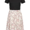 Cloud5ive Damen T-Shirt-Kleid 2-Tone Mit Blumenprint Schwarz Weiss -Diven Art Verkäufe 23056043