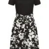 Cloud5ive Damen T-Shirt-Kleid 2-Tone Mit Floralem Print Schwarz Weiss -Diven Art Verkäufe 23056046