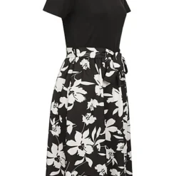 Cloud5ive Damen T-Shirt-Kleid 2-Tone Mit Floralem Print Schwarz Weiss -Diven Art Verkäufe 23056046 1