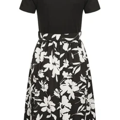 Cloud5ive Damen T-Shirt-Kleid 2-Tone Mit Floralem Print Schwarz Weiss -Diven Art Verkäufe 23056046 2