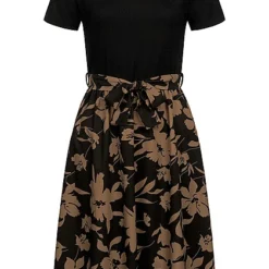 Cloud5ive Damen T-Shirt-Kleid 2-Tone Mit Floralem Print Schwarz -Diven Art Verkäufe 23056047 1