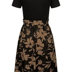 Cloud5ive Damen T-Shirt-Kleid 2-Tone Mit Floralem Print Schwarz -Diven Art Verkäufe 23056047 2