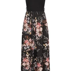 Cloud5ive Damen Maxi-Kleid Mit Rundhals Und Blumenprint Schwarz Multicolor 6 Cloud5ive Damen Maxi-Kleid Mit Rundhals Und Blumenprint Schwarz Multicolor -Diven Art Verkäufe 23056048 1