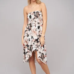 Cloud5ive Damen Bandeau Kleid In Wrap Look Und AOP Blumen Print Schwarz -Diven Art Verkäufe 23056053 2