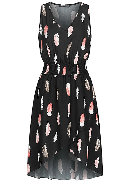 Cloud5ive Damen Viskose Vokuhila Wickel Kleid Mit Feder Print AOP Schwarz 3 Cloud5ive Damen Viskose Vokuhila Wickel Kleid Mit Feder Print AOP Schwarz
