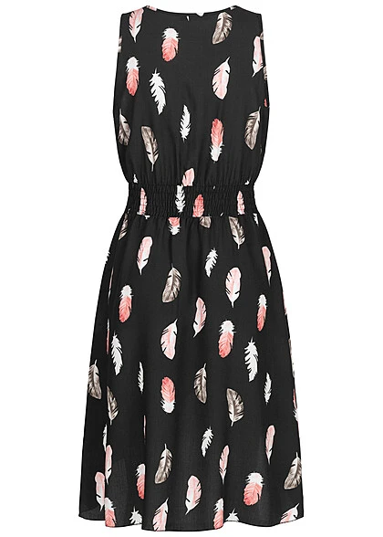 Cloud5ive Damen Viskose Vokuhila Wickel Kleid Mit Feder Print AOP Schwarz 5 Cloud5ive Damen Viskose Vokuhila Wickel Kleid Mit Feder Print AOP Schwarz – Bild 3