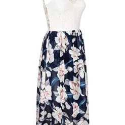 Cloud5ive Damen Vokuhila Kleid Mit Spitze Und Wickeloptik Flowerprint Blau -Diven Art Verkäufe 23066071 1