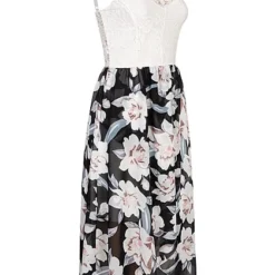 Cloud5ive Damen Vokuhila Kleid Mit Spitze Und Wickeloptik Flowerprint Schwarz -Diven Art Verkäufe 23066072 1