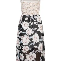 Cloud5ive Damen Vokuhila Kleid Mit Spitze Und Wickeloptik Flowerprint Schwarz -Diven Art Verkäufe 23066072 2