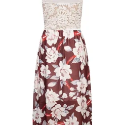 Cloud5ive Damen Vokuhila Kleid Mit Spitze Und Wickeloptik Flowerprint Wein Rot -Diven Art Verkäufe 23066073 2