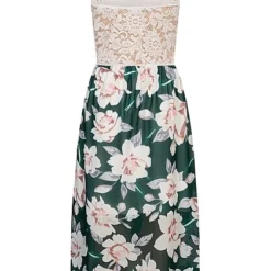 Cloud5ive Damen Vokuhila Kleid Mit Spitze Und Wickeloptik Flowerprint Verde Scuro Grün -Diven Art Verkäufe 23066074 2