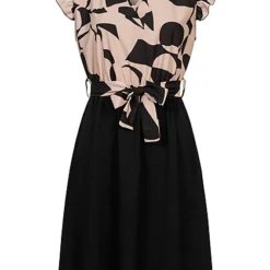 Cloud5ive Damen 2-Tone Kleid AOP Mit Puffärmeln Und Binde Gürtel Schwarz Beige 6 Cloud5ive Damen 2-Tone Kleid AOP Mit Puffärmeln Und Binde Gürtel Schwarz Beige -Diven Art Verkäufe 23066078 1