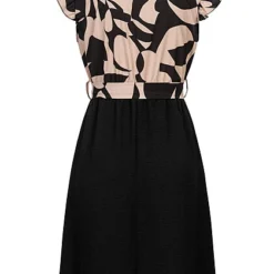 Cloud5ive Damen 2-Tone Kleid AOP Mit Puffärmeln Und Binde Gürtel Schwarz Beige 7 Cloud5ive Damen 2-Tone Kleid AOP Mit Puffärmeln Und Binde Gürtel Schwarz Beige -Diven Art Verkäufe 23066078 2