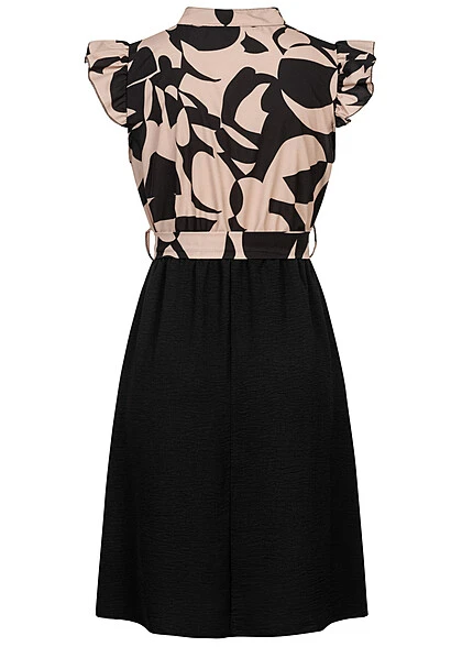 Cloud5ive Damen 2-Tone Kleid AOP Mit Puffärmeln Und Binde Gürtel Schwarz Beige 5 Cloud5ive Damen 2-Tone Kleid AOP Mit Puffärmeln Und Binde Gürtel Schwarz Beige – Bild 3