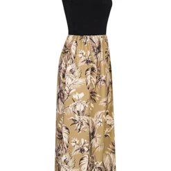 Cloud5ive Damen Maxi-Kleid 2-Tone Mit Palmen Print Schwarz Camel -Diven Art Verkäufe 23066109 1
