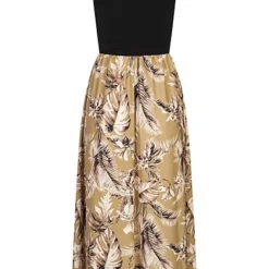 Cloud5ive Damen Maxi-Kleid 2-Tone Mit Palmen Print Schwarz Camel -Diven Art Verkäufe 23066109 2