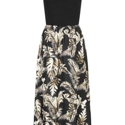 Cloud5ive Damen Maxi-Kleid 2-Tone Mit Palmen Print Schwarz