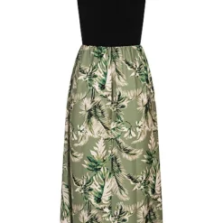 Cloud5ive Damen Maxi-Kleid 2-Tone Mit Palmen Print Schwarz Grün -Diven Art Verkäufe 23066111 1
