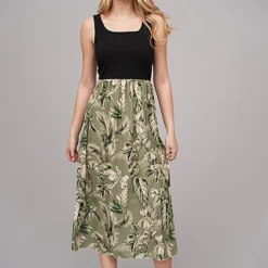 Cloud5ive Damen Maxi-Kleid 2-Tone Mit Palmen Print Schwarz Grün -Diven Art Verkäufe 23066111 2