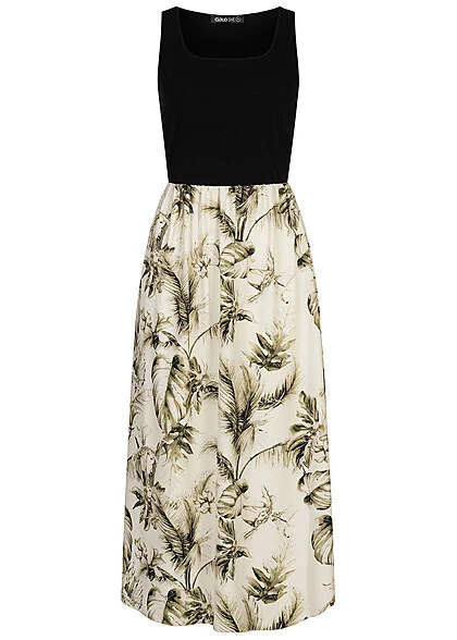 Cloud5ive Damen Maxi-Kleid 2-Tone Mit Palmen Print Off Weiss 3 Cloud5ive Damen Maxi-Kleid 2-Tone Mit Palmen Print Off Weiss