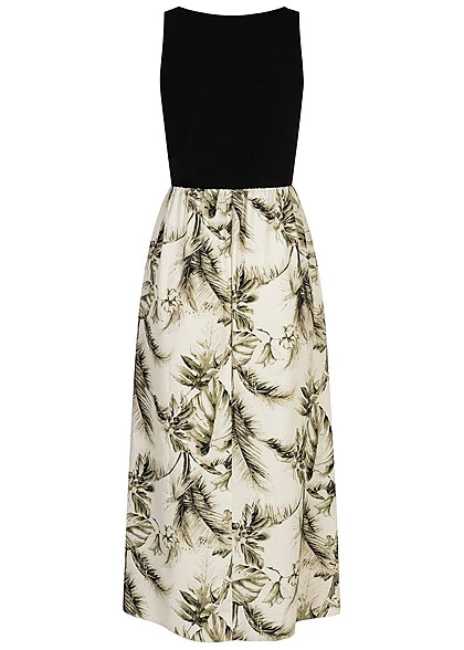 Cloud5ive Damen Maxi-Kleid 2-Tone Mit Palmen Print Off Weiss 4 Cloud5ive Damen Maxi-Kleid 2-Tone Mit Palmen Print Off Weiss – Bild 2