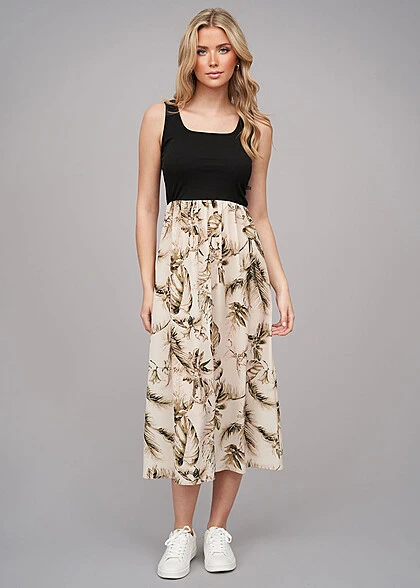 Cloud5ive Damen Maxi-Kleid 2-Tone Mit Palmen Print Off Weiss 5 Cloud5ive Damen Maxi-Kleid 2-Tone Mit Palmen Print Off Weiss – Bild 3