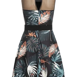 Cloud5ive Damen Kurzes Mesh Kleid Mit Tropical Print Schwarz -Diven Art Verkäufe 23066125 2