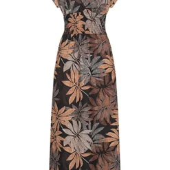 Cloud5ive Damen Maxi-Kleid Mit V-Neck Und Elastischen Bund Palmen Print Schwarz Beige -Diven Art Verkäufe 23066130 1