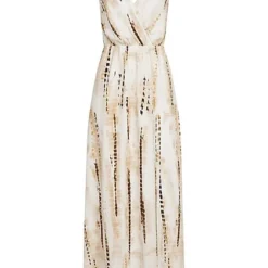 Cloud5ive Damen Viskose Maxi Kleid Mit Croco Print Verst. Träger Off Weiss Braun