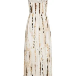 Cloud5ive Damen Viskose Maxi Kleid Mit Croco Print Verst. Träger Off Weiss Braun -Diven Art Verkäufe 23066137 2