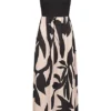 Cloud5ive Damen Maxi 2-Tone Kleid Mit Floral Print Schwarz Beige -Diven Art Verkäufe 23076022