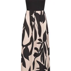 Cloud5ive Damen Maxi 2-Tone Kleid Mit Floral Print Schwarz Beige