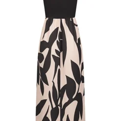 Cloud5ive Damen Maxi 2-Tone Kleid Mit Floral Print Schwarz Beige -Diven Art Verkäufe 23076022 2